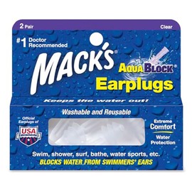 Mack's AquaBlock - Tapones para los oídos de natación, 2 pares, cómodos, impermeables, reutilizables de silicona para natación, esnórquel, ducha, surf