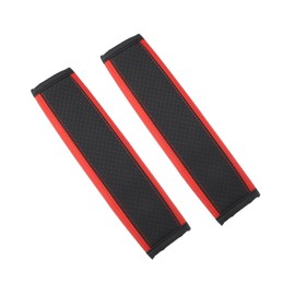 Partuto 2pcs Universal Car Seat Belt Cover Neck Mat Faux Leather Black Red Replacement
