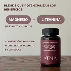 ATMA Suplemento Alimenticio de Magnesio  L-Teanina 760 mg cu  60 Cpsulas Vegetales  Apoya Relajacin y Bienestar Mental  Frmula Premium para Uso...    