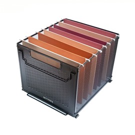 SETTFRFE Letter Size Hanging File Folder Organizer,Metal Filing Crate,File Basket for Hanging File,Black (Perforated metal plate)
