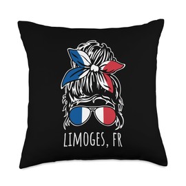 Limoges France Messy Hair Bun Bandana Sunglasses Design Throw Pillow