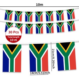 South Africa Flags 10 Meters Bunting 30pcs South Africa Flag Garland for Schools Street Party Carnivals Birthday Decorations -100% Polyester Material Fabric - 14 x 21 cm - 10m