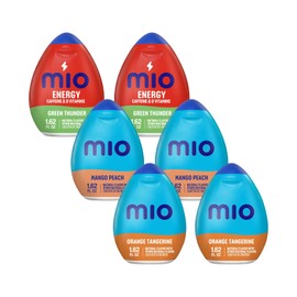 Mio Water Enhancement Variety Pack Includes 2 Green Thunder, 2 Orange Tangerine and 2 Mango Peach 1.62 Fl Oz each (Pack of 6)