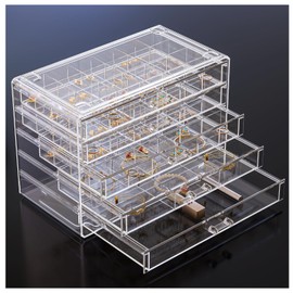 ProCase Acrylic Earrings Holder Organizer Box, Large Clear Earring Jewelry Storage Transparent Stackable Drawers Jewelry Display for Earring Ring Bracelet -Clear, 5 Layers