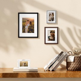 Vittanly 5x7 Picture Frame Set of 4, Display Pictures 4x6 with Mat or 5x7 without Mat, Small Photo Frames for Wall or Tabletop Display, Engineered Wood with Shatter Resistant Plexiglass, Mixed Colors