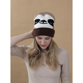 Sloth Beanie Hat Funny Gifts for Women Men Sloth Lover Gifts Cute Christmas Stocking Stuffers Sloth Themed Accessories Related Decor Brown