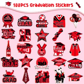 Serencatcher 100pcs Graduation Stickers Red, 2025 Graduation Party Congrats Grad You Did It We are So Proud of You Sticker Bright Future for Scrapbooking Envelop College High School Graduation Party