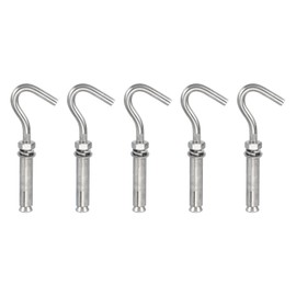 PATIKIL M8 Concrete Wall Hook, 5 Pcs 304 Stainless Steel Expansion Hook Open Cup Screw for Indoor Outdoor Ceiling Concrete Walls Masonry, Silver