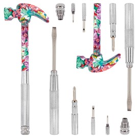 OLYCRAFT 2 Sets 6 in 1 Metal Hammer & Screwdriver Set Multifunctional Metal Mini Hammer Small Multitool Hammer with Slotted/Flat Head Phillips Screwdriver Hammers Tools for Home Repair - Floral