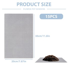 SISABAMA 15 Pcs Flower Pot Hole Mesh Pad 11.8x7.8 Inch Bosai Plant Mesh Drainage Screen Prevent Soil Loss Bottom Grid Mat Gardening Essentials