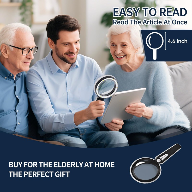 45X Magnifying Glass with Light, Rechargeable LED Magnifier for Reading