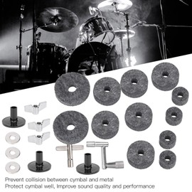 23Pcs Drum Felt Pad Cymbal Kit Non-Slip with Base, Wing Nuts, Washer, Improve Sound Quality and Performance (Gray)