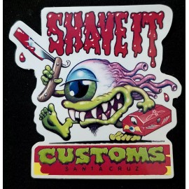 SANTA CUZE STICKER "SHAVE IT CUSTOMS" 3 1/4 X 3 5/8" OLD VINTAGE