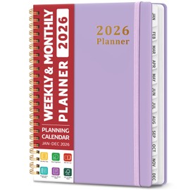 2026 Planner, Weekly and Monthly Planner, January 2026 - December 2026, Hardcover 2026 Calendar Planner Book with Tabs For Women & Men, Inner Pocket, Spiral Bound, Perfect for Office Home School Supplies - A5 (6.3" x 8.5"), Purple