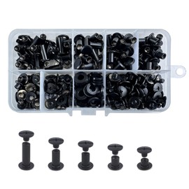 CANGCANG Chicago Book Screws M5 x 4/6/8/10/12 mm Binding Screws Kit 5 Sizes Screw Metal Accessories Nails Rivets Chicago Button for Leather Belt DIY Leather Pack of 100