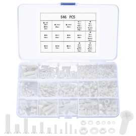 M2.5 M3 M4 M5 M6 White Nylon Bolts and Nuts Set, 546 Pcs Nuts and Bolts Set with Washers Set, Countersunk Head Screws Bolts Set, Assorted Plastic Flat Head Screws Machine Bolts Nuts Set