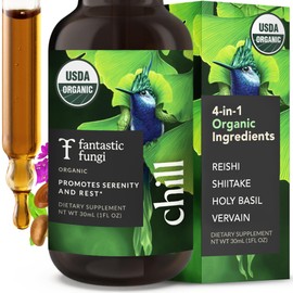 Fantastic Fungi Reishi Mushroom Extract Drops - Chill Elixir Mushroom Tincture with Holy Basil, Shiitake & Vervain - 4-in-1 Organic Mood Support Supplement for Relaxation & Calm, 30 Servings, 1 fl oz