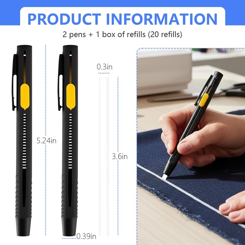 OLLBIT Heat Erasable Fabric Marking Pens,2 Pens & 20 Refills,Heat