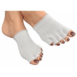 Gel-Lined Toe Compression Socks (1 Pair) Moisturizes Toes Separator Spacer Stretcher Therapeutic Dry Forefoot Feet Hard Cracked Skin (White, Medium)