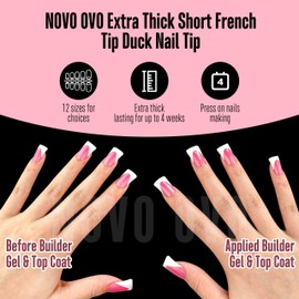 NOVO OVO Short Duck Nail Tips French Tip Press On ROSA PINK mit Glitzer, vorgefertigte weiche Gel-Nagelverlängerung, vollständige Abdeckung künstliche Acrylnägel zum Salon DIY, 12 Größen, 240 Stück