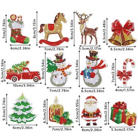 Vordpe Pack of 12 Diamond Painting Christmas, 5D DIY Diamond Painting Pendant Keyring for Christmas Decoration, Diamond Painting Children for Gift Idea (Large)