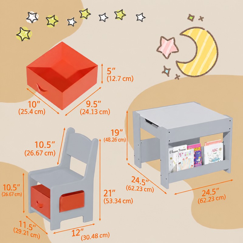 Kids Activity Table and Chair Set for Drawing and Learning