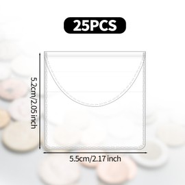 25pcs Single Pocket Coin Sleeves, 2.17 x 2.05 Inch Clear PVC Coin Protectors Storage Collection Pouches Plastic Individual Coin Holders Wrappers Capsules for Collectors, Currency Bills and Jewelry