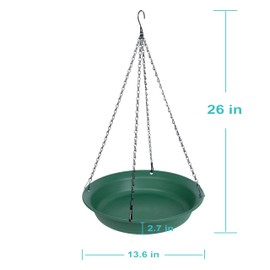 VUWEZ Hanging Bird Bath, Hanging Bird Water Feeder for Outdoors, Feeder Bowl, 1 Pack Birdbath Tray Accessories for Outside, Plastic Birdbaths Tray for Garden Patio Decoration (14", Living Green)