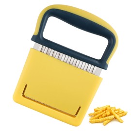 Crinkle Cutter, Stainless Steel Wave Cutter with Protective Case and Handle, Cutting Tool for Veggies, Carrot Slicer, French Fry Cutter, Onion Chopping Knife (Yellow)