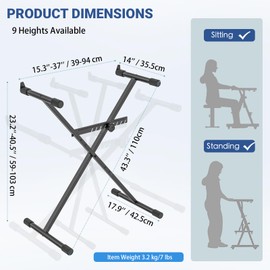 GLEAM Keyboard Stand Fit 54,61 Keys and Lightweight 76,88 Keys Digital Piano (Load Capacity 50 lb)