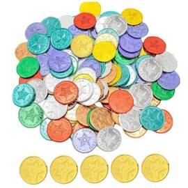 Gold Coins Toys Plastic Colorful Fake Money Toy Pirate Treasure Hunt Game Coins for Games 100 Pcs (Mixed Colors)