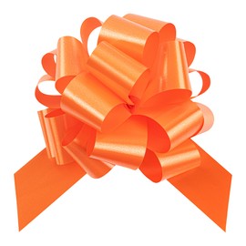 Restaurantware-Gift Tek 5.5 Inch Ribbon Pull Bows, 10 Satin Pull Bows - 20 Loops, Instant Pull Design, Orange Plastic Flower Bows for Gifts, Large, for Wedding Baskets and Gift Wrapping