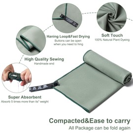 Aegero Camping Towel,2 Pack Microfiber Travel Sports Towel,Quick Dry-Super Absorbent-Ultra Compact-Ultra Soft-Lightweight.Suitable for Gym,Yoga,Trip,Beach, Shower, Backpacking,Pool(Army Green)
