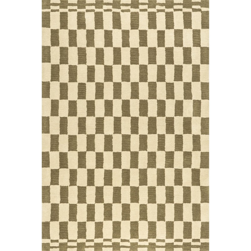 Rugs USA Kia Checkerboard Wool Area Rug, 6x9, Olive