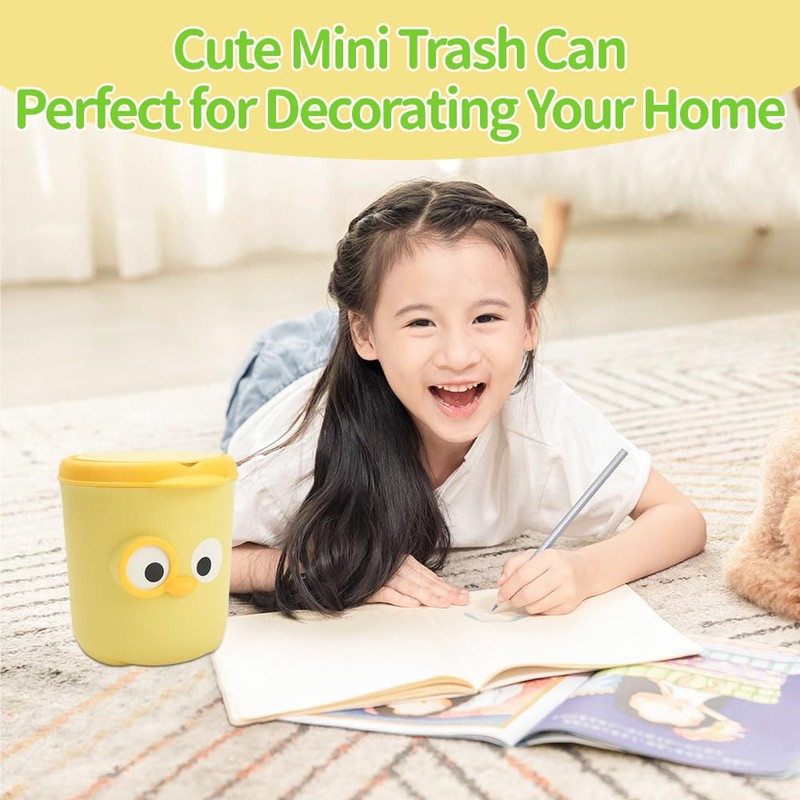 IBEQUEM Table Rubbish Bin with Lid, Cute Small Bin with