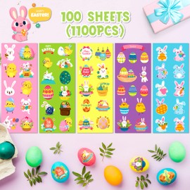 LINAYE 100 Sheets Easter Stickers for Kids - 1100PCS Assorted Easter Stickers Bulk for Kids Easter Treats for Kids Easter Basket Stuffers Egg Stickers Easter Gift for Kids Easter Party Favor Supplies