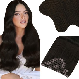 Moresoo Clip-In Real Hair Extensions, Brown, Hair Wefts, Real Hair Clips, 45 cm, Hair Extensions, Clip-In Hair Extensions, Thick End, 7 Pieces, 135 g