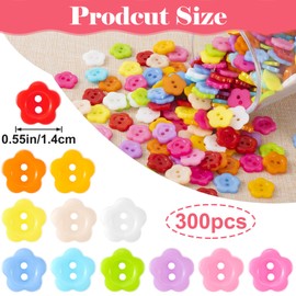 VARMDUKKE 300pcs Flower Buttons for Crafts, Cute Resin Spring Floral Buttons, Small Decorative Sewing Buttons with 2 Holes, Sewing Fasteners Supplies for Clothes, DIY Project, Scrapbooking - Colorful