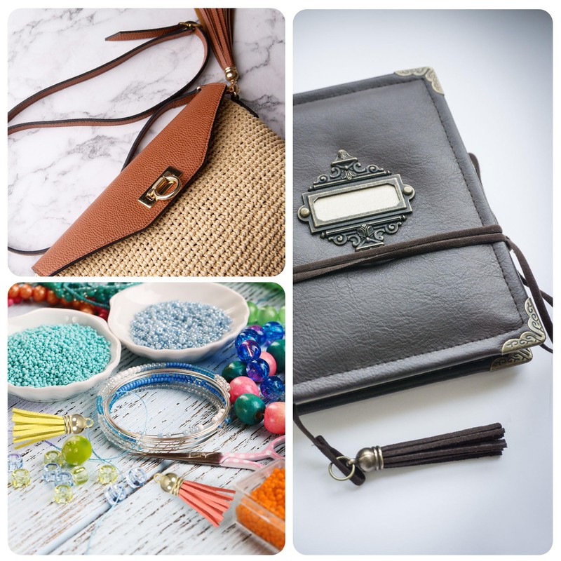 sourcing map 30Pcs 1.5 Inch Leather Tassels Keychain Charm with