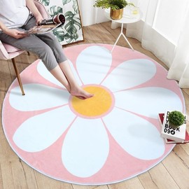 TEMBR Round Kids Playroom Rug-Alphabet Nursery Rug for Bedroom - Playtime Collection, Learning & Game Carpet for Classroom, Best Shower Gift for Infant Toddlers (Round 39.4", Pink Flower)