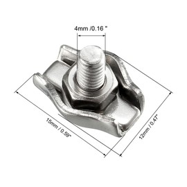 TOP-VIGOR 5Pcs M2 Simplex Bolt Wire Rope Clip, 304 Stainless Steel Wire Rope Cable Clamp Single Bolt Rigging Fasteners for Clothesline, Awning Fastening, Rigging Railing