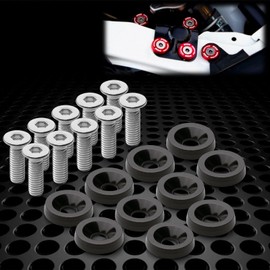 10pcs Black Billet Aluminum Fender Bumper Washer Bolt Engine Bay Screw Dress Up Kit JDM M6x15mm 6061 T6-Grade