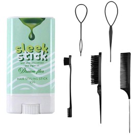 5PCS Slick Back Brush, Hair Wax Stick Set for Sleek Hairstyles, Black Hair Brush Kit with Aloe Vera Wax Sticks, Ideal for Flyaway Hair Control, Dance Performances and Hairstyling