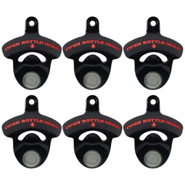 Luwanburg Magnetic Beer Opener Wall Mount Bottle Cap Opener Rustproof, Mountable Beer Soda Top Opener with Magnets Black with Red for Wood Caddy Carrier (Pack of 6)