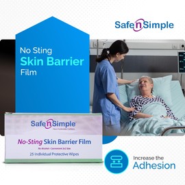 Safe n' Simple Skin Barrier Wipes - 25 Large 5” x 7” Individually Wrapped No-Sting Barrier Film Wipes - Skin Prep Protective Wipes - Bandage Medical Barrier Film for Skin