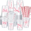 FoldTier 60 Set Plastic Cups Pink Bow Themed 14 oz
