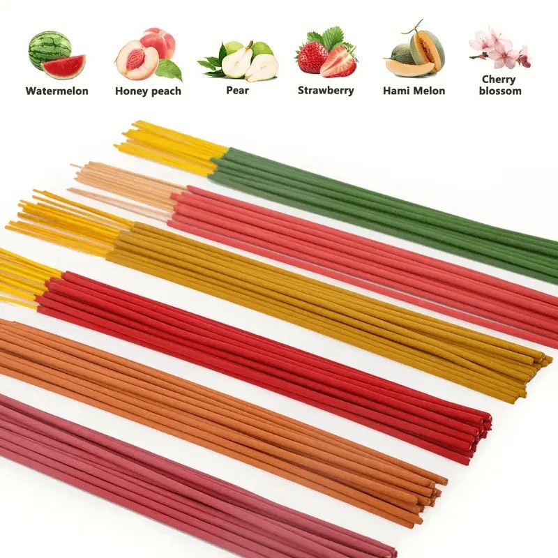 6 Fruit Flavored Incense Sticks 25.5cm/10.04in Rich Aromas Cantaloupe Strawberry