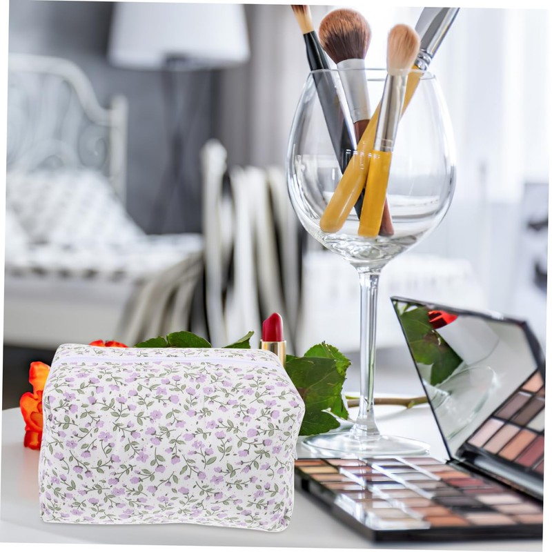 Healvian Portable Flower Print Makeup Bag Reusable Zipper Pouch for