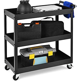 Safstar 330 lbs Capacity 3-Shelf Tool Cart w/Lockable Wheels, Steel Utility Mobile Storage Cabinet Organizer Trolley for Warehouse Garage (Black)