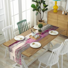 Hanrunsi Coffee Table Runner Spring Linen Modern Purple and Grey Table Decorations Cotton Boho Decorative Cloth Rustic for Weddings Christmas Party Dinner Holidays Home Party Decor 33cm x 183cm